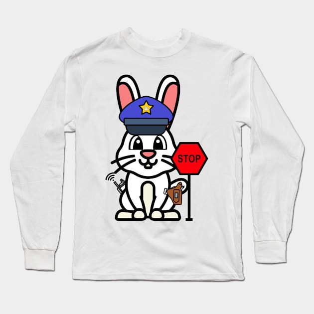 Funny white rabbit is a policeman Long Sleeve T-Shirt by Pet Station